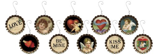 Primitives By Kathy Silver Bottlecap Miniature Ornaments Happy Valentines Day