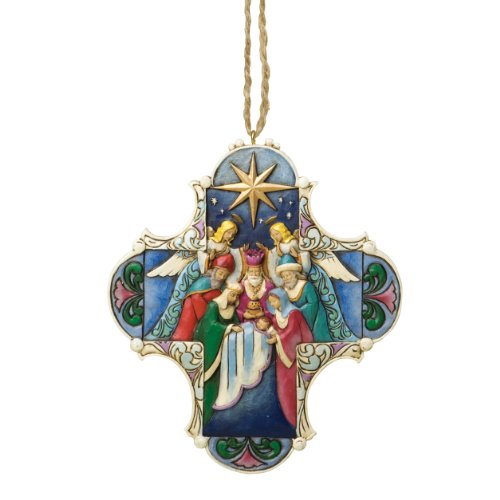 Jim Shore for Enesco Heartwood Creek Nativity Cross Ornament, 4.375-Inch