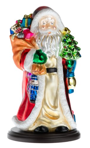 Thomas Pacconi Hand-Painted Glass 14-Inch Santa Figurine With Wood Base