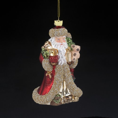 Kurt Adler 5-Inch Noble Gems Glass Santa with Bead Trim Ornament