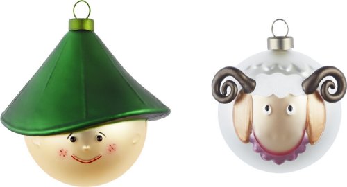 Alessi Pastorello and Pecorello Set of 2 Christmas Ornaments in Blown Glass 2.25″