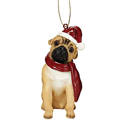 Design Toscano JH576315 Pug Holiday Dog Ornament Sculpture, Full Color