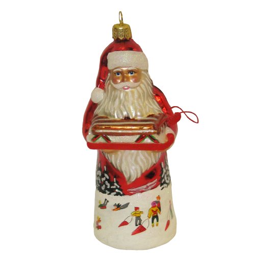 David Strand Kurt Adler Glass Red Sled Santa Ornament, 5.9-Inch