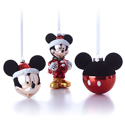 Hallmark Disney Mickey Mouse Glass and Resin Christmas Ornaments, Set of 3