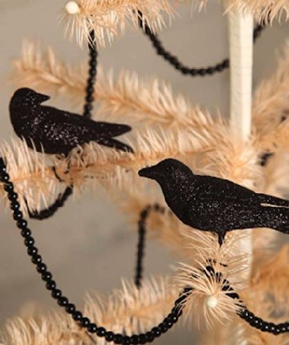 Bethany Lowe Halloween Glittered Crow Ornament Set of 2 TI2368