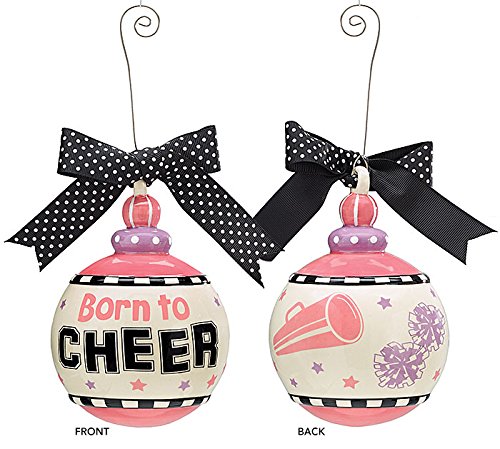 Born to Cheer Christmas Tree 4″ Ball Ornament – Xmas Holiday Novelty Hanging Cheerleader Decoration Accessory