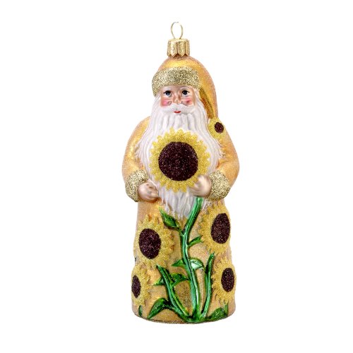 David Strand Kurt Adler Glass Sunflower Santa Ornament, 6.1-Inch