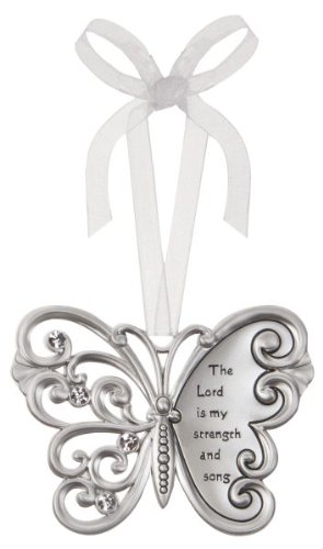 The Lord Is My Strength And Song Butterfly Silver & Crystal Filigree Ornament