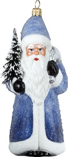 Ino Schaller Tief Blue Glittered Santa Blown Glass Christmas Ornament by Joy To The World Collectibles