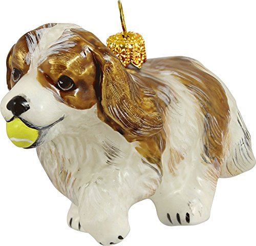 The Pet Set Blown Glass European Dog Ornament by Joy to the World Collectibles – Blenheim Cavalier King Charles Spaniel Dog with Tennis Ball