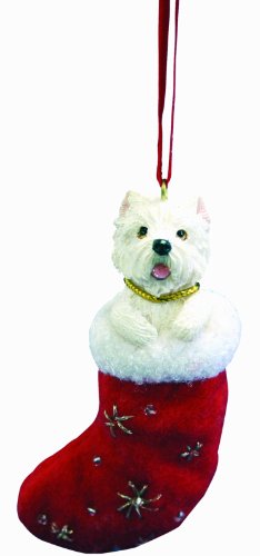 Westie Christmas Stocking Ornament with “Santa’s Little Pals” Hand Painted and Stitched Detail