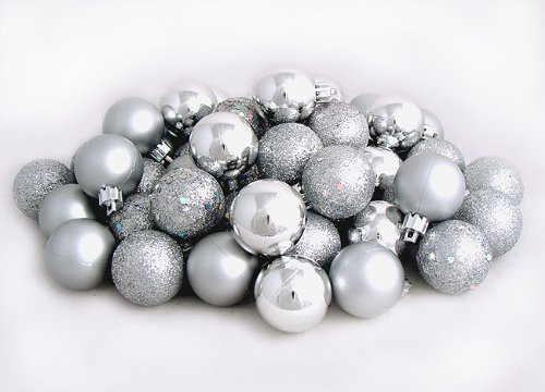 60ct Silver Splendor Shatterproof 4-Finish Christmas Ball Ornaments 2.5″ (60mm)