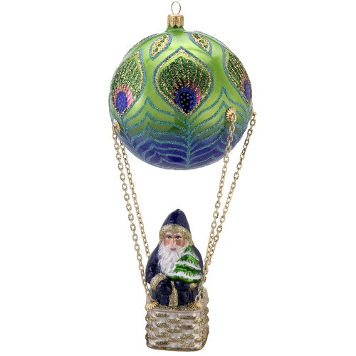 David Strand Kurt Adler Glass Peacock Santa High Rise Ornament, 8.7-Inch