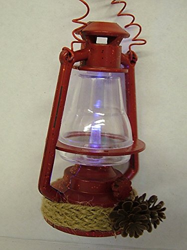 Red LED Illuminated Lantern with Pine Cones Camping Equipment Christmas Ornament