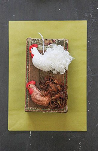 White Rooster Feathered & Glitter Christmas Tree Ornament