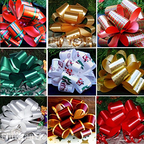 Christmas Gift Pull Bows – 5″ Wide, Set of 9, Red, Green, Gold, Stripes, Swirls Christmas Gift Pull Bows – 5″ Wide, Set of 9, Red, Green, Gold, Stripes, Swirls