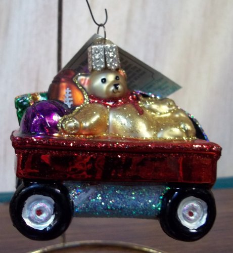 Merck Family’s Old World Christmas Bear in toy wagon Ornament
