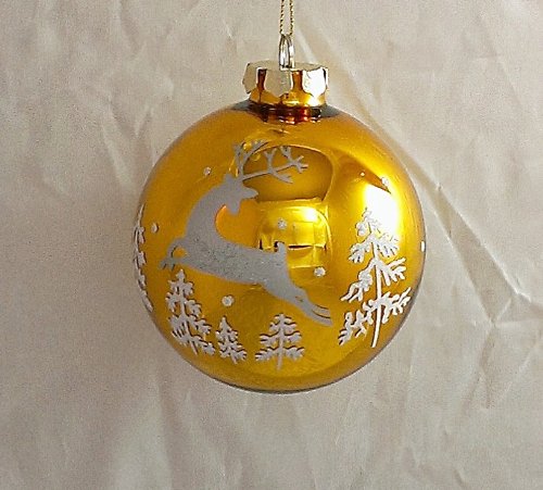 Macy’s Holiday Lane Gold Ball Ornament with Snowy White Deer