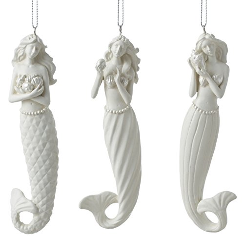 Elegant White Resin Mermaid Holiday Ornaments Set of 3 Midwest CBK