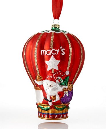 Macy’s Hot Air Balloon Glass Whimsical Christmas Ornament 5″