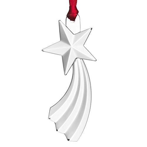 Orrefors Clear Crystal 2014 Annual Glass Christmas Ornament – Shooting Star with Red Ribbon – Designed by Erika Lagerbielke