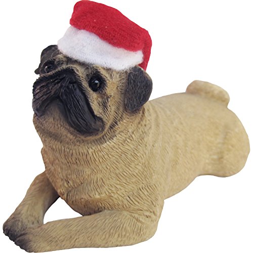 Sandicast Fawn Pug with Santa Hat Christmas Ornament