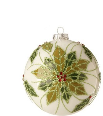 RAZ Imports – 4″ Poinsettia Ball Christmas Ornaments (White)