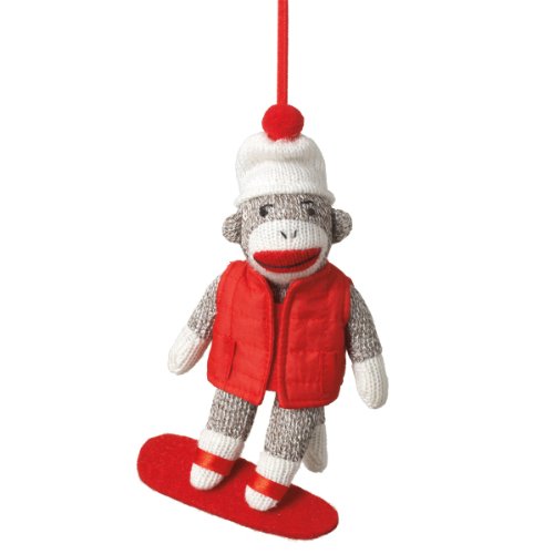 Midwest CBK Snowboard Sock Monkey Christmas Ornament