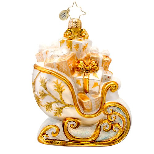 Christopher Radko Golden Frost Sleighride Glass Christmas Ornament 2014