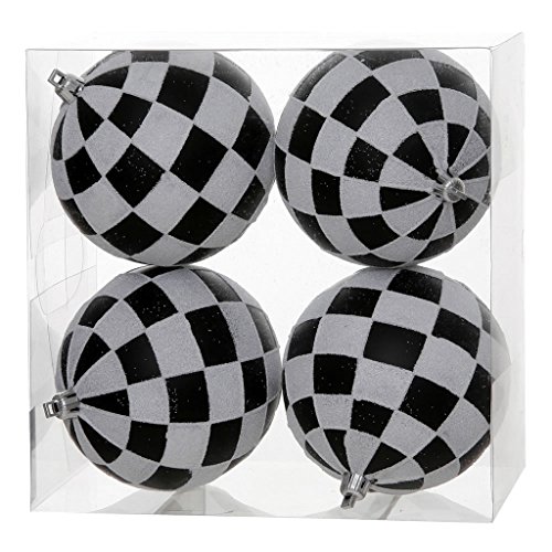 Vickerman 34461 – 4.7″ Black / White Matte Glitter Checkered Ball Christmas Tree Ornament (4 pack) (N142177)