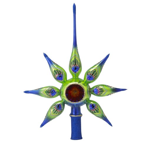 David Strand Kurt Adler Glass Peacock Starlight Treetop, 13.8-Inch