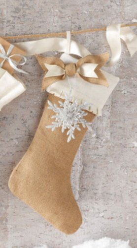 Mud Pie Glitter Ornament and Stocking Set, Burlap Cotton and Linen