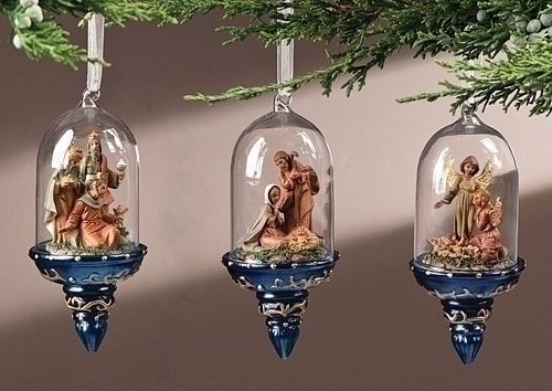Pack of 6 Fontanini Holy Family, Kings, Angel Nativity Glass Christmas Ornaments