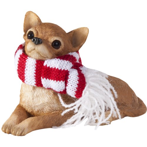 Sandicast Lying Tan Chihuahua with Red and White Scarf Christmas Ornament