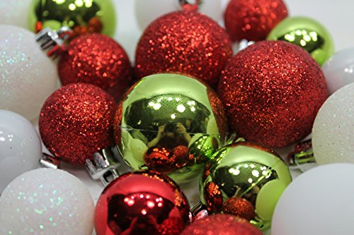 20 Holiday Time Mini Shatterproof Satin Shiny and Glitter Finish Bulb Christmas Ornaments (Red Green & White)