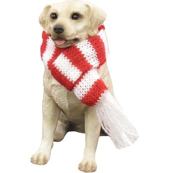 Sandicast Yellow Labrador Retriever with Red and Green Scarf Christmas Ornament