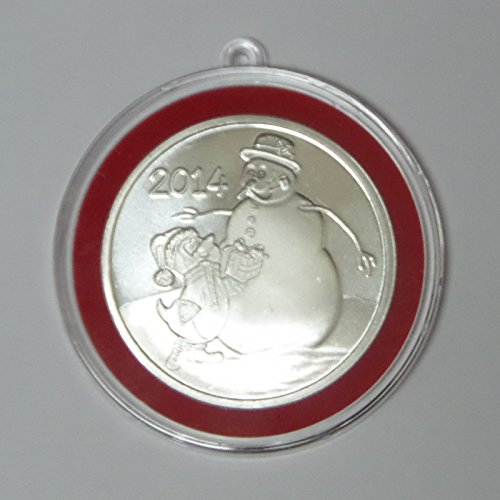2014 – Christmas Snowman and Penguin Silver Round In Ornament Tree Holder Round Uncirculated