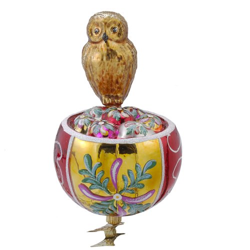 David Strand Kurt Adler Glass Birds Nest Owl Clip-On Ornament, 5.9-Inch