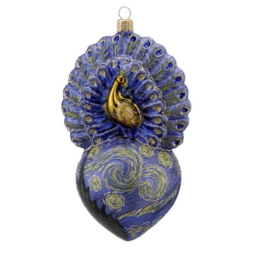 David Strand Kurt Adler Glass Proud Peacock Starry Night Ornament, 6.5-Inch