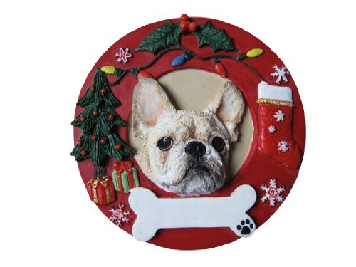 French Bulldog Christmas Ornament White Wreath Shaped Easily Personalized Holiday Decoration Unique French Bulldog Lover Gifts