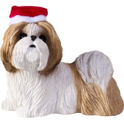 Sandicast Gold and White Shih Tzu with Santa Hat Christmas Ornament