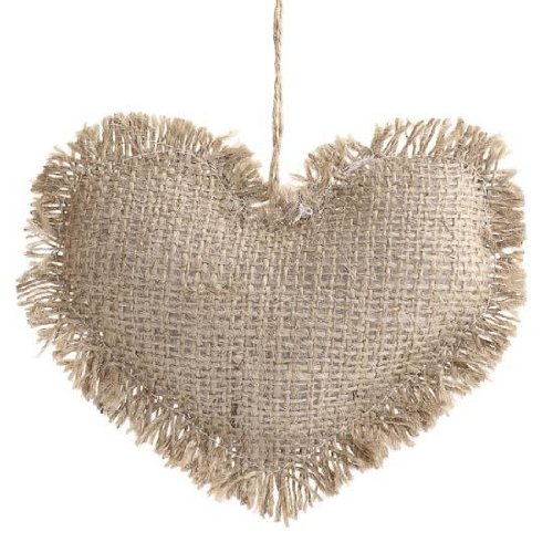 Package of 6 Rustic Natural Heart Shaped Burlap Ornaments with a Jute Hanger