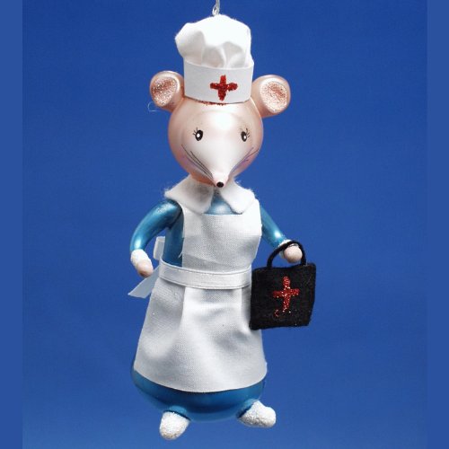 De Carlini Nurse Mouse Italian Glass Christmas Ornament