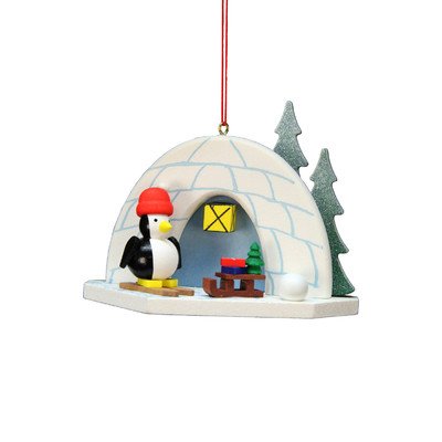 10-0584 – Christian Ulbricht Ornament – Igloo Penguin – 2.75″”H x 3.5″”W x 1.5″”D