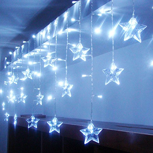 Hikong 1.5m x 0.65m 48 Leds Five Pointed Star Xmas Led Curtain Light String Christmas Wedding Party Holiday Decoration Flash String Ornament Fairy Light (Pure White)
