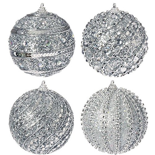 Raz Imports 4″ Silver Glittered Ball Ornament