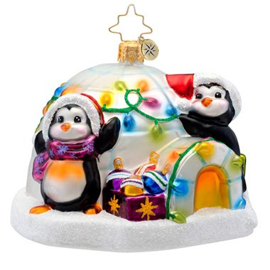 Christopher Radko Glass Penguin Prep Igloo Christmas Ornament #1017101