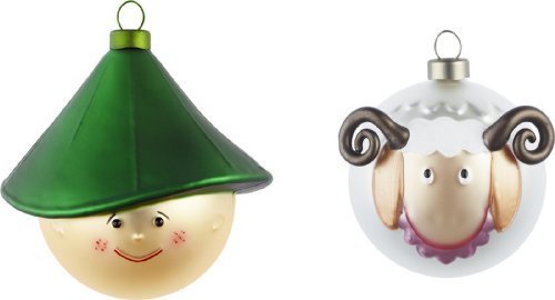 Alessi Pastorello and Pecorello Set of 2 Christmas Ornaments in Blown Glass 2.25′