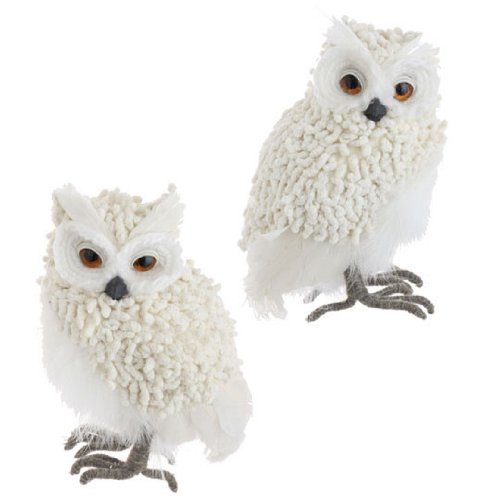 RAZ Imports – Fluffy White Feathered Owls 7″