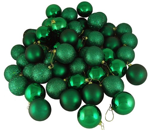 Vickerman 4-Finish Ornament Set, Includes 60 Per Box, 2.4-Inch, Emerald Green